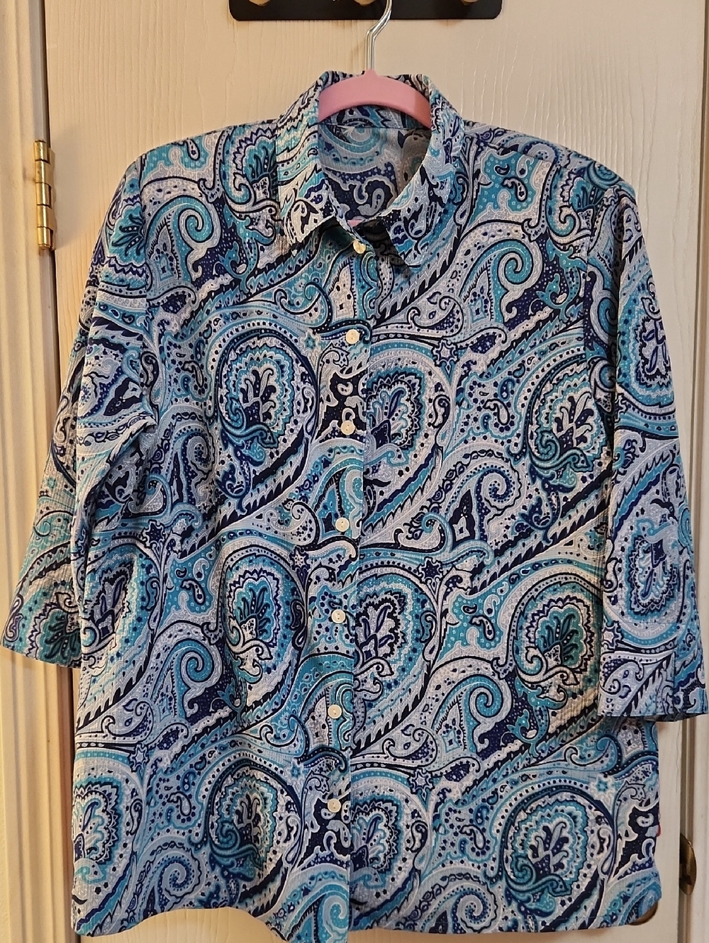 Women’s Paisley Button-Down Shirt — Blue & Teal